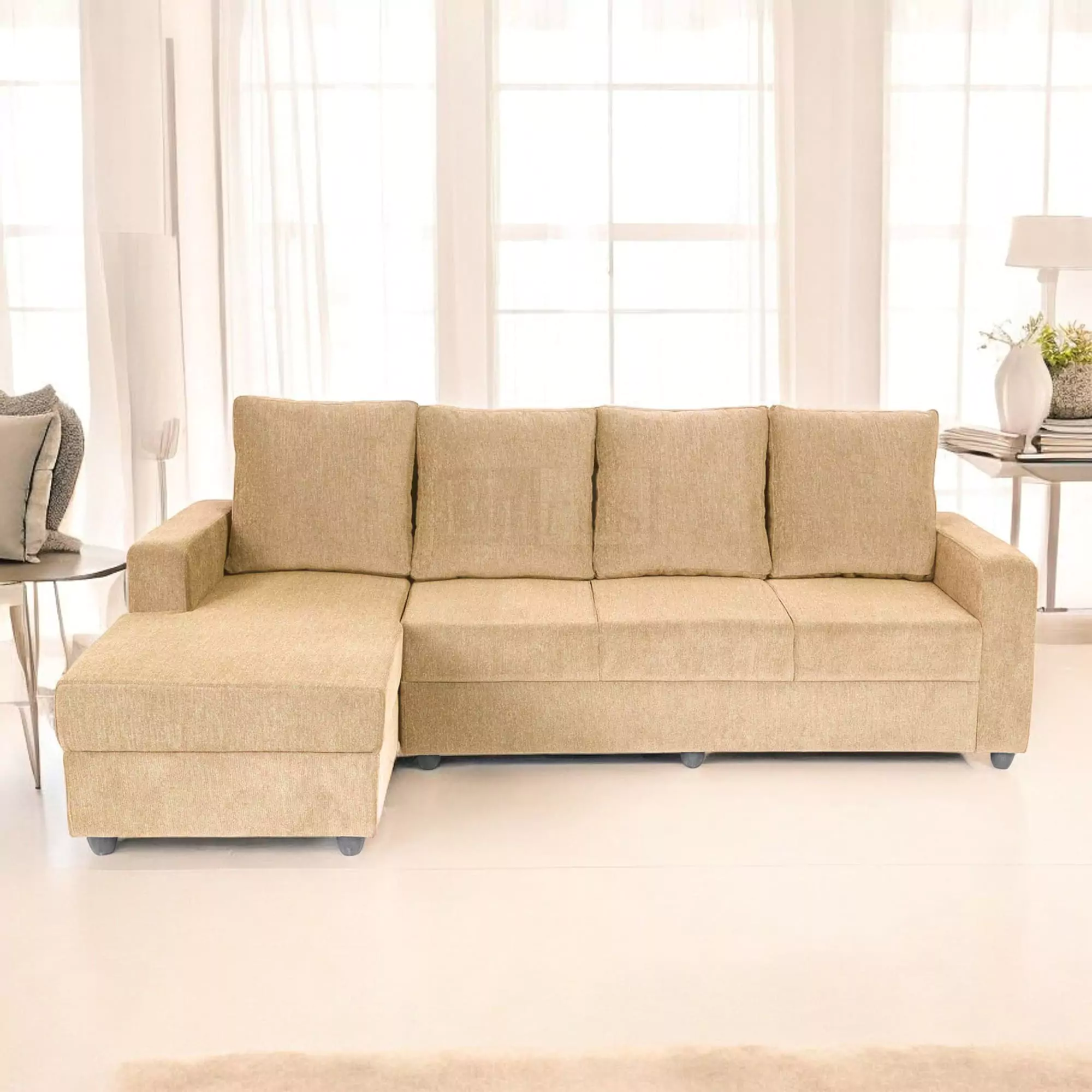 Klassik Beige L Shape Sofa (5 Seater - right )  by Elitrus