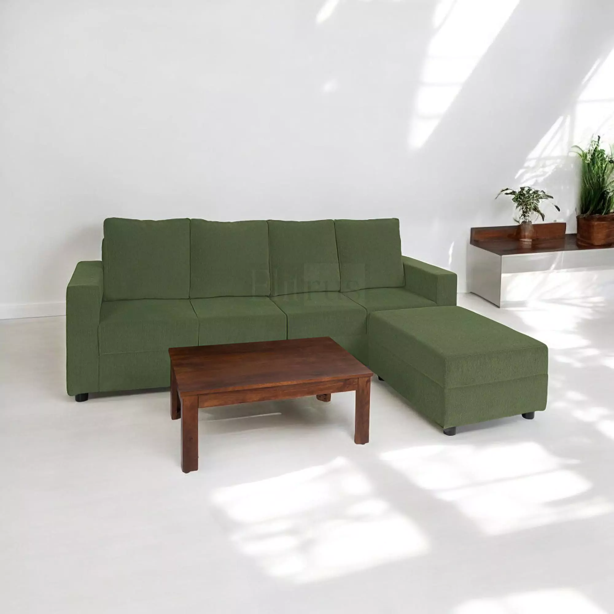 Klassik Green 4 Seater Interchangeable L Shape Sofa Set  by Elitrus