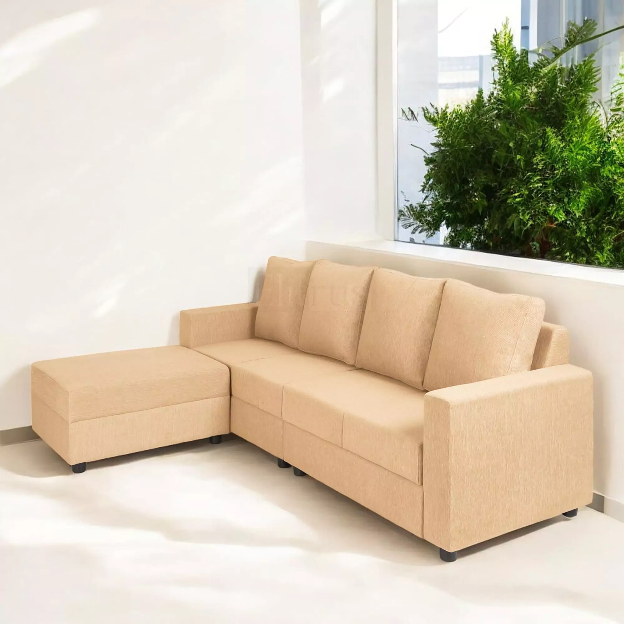 Klassik Beige 4 Seater Interchangeable L Shape Sofa Set  by Elitrus