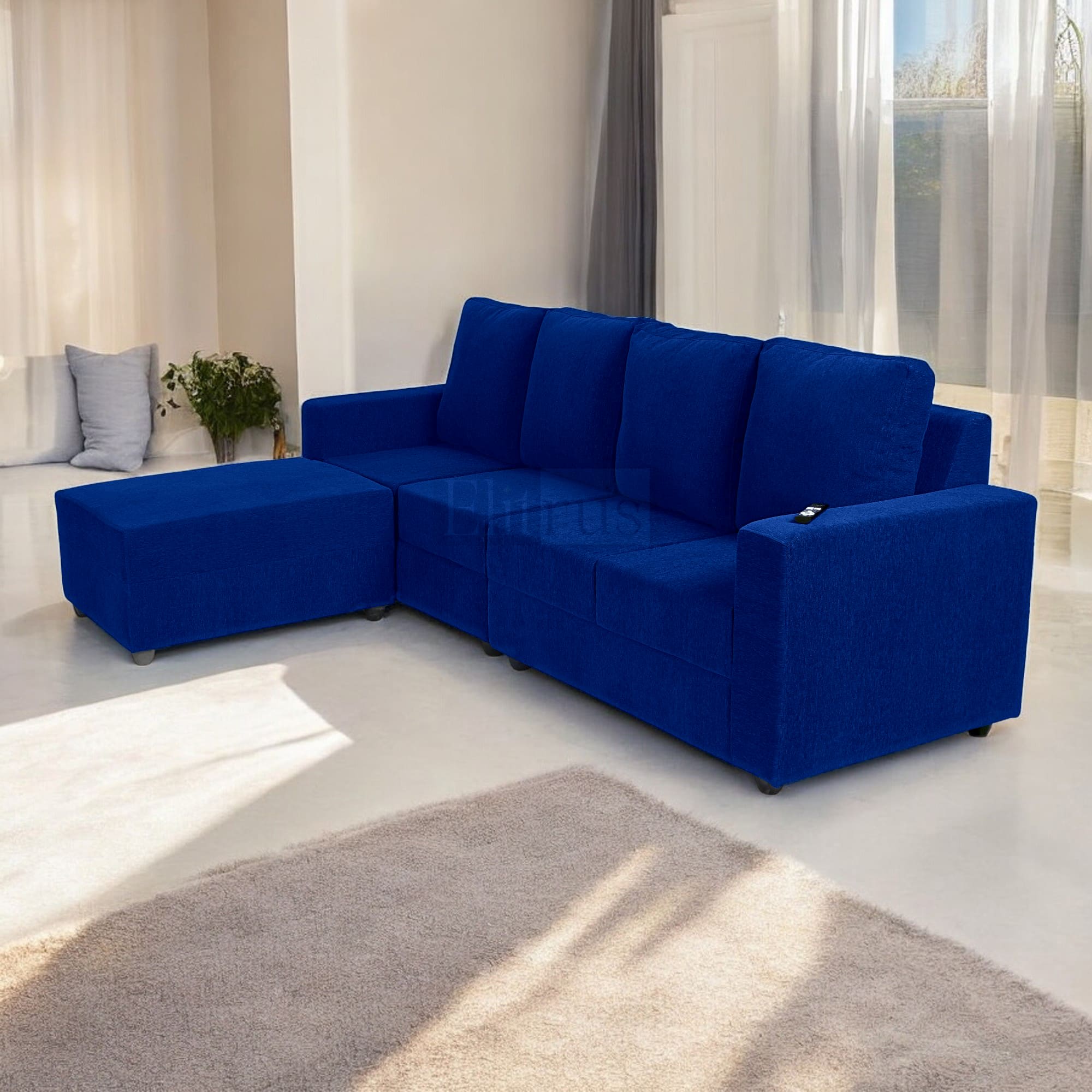 Klassik Blue 4 Seater Interchangeable L Shape Sofa Set  by Elitrus