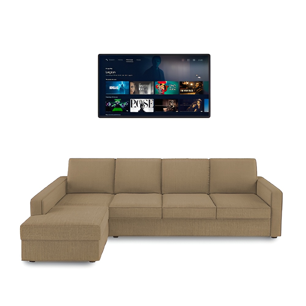 Combo-5 - Klassik Beige L Shape Sofa (5 Seater - right )  by Elitrus + TV 32 inches - Smart Android