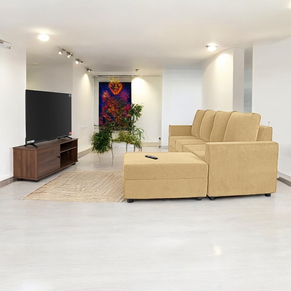 Combo-6 - Klassik Beige L Shape Sofa (5 Seater - Left)  by Elitrus + TV 32 inches - Smart Android