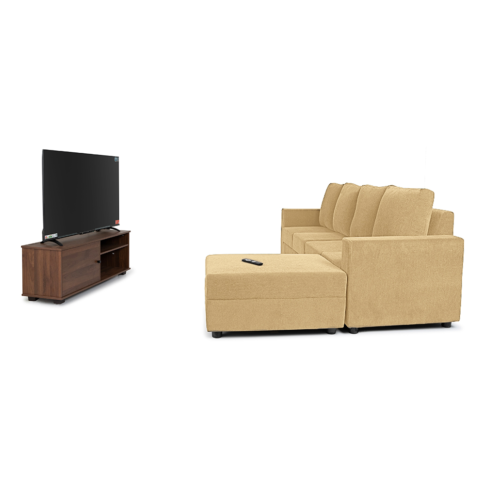 Combo-6 - Klassik Beige L Shape Sofa (5 Seater - Left)  by Elitrus + TV 32 inches - Smart Android