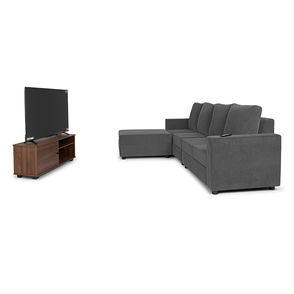 Combo-11- Klassik Grey L Shape Sofa (5 Seater - right )  by Elitrus + TV 43 inches - Smart Android