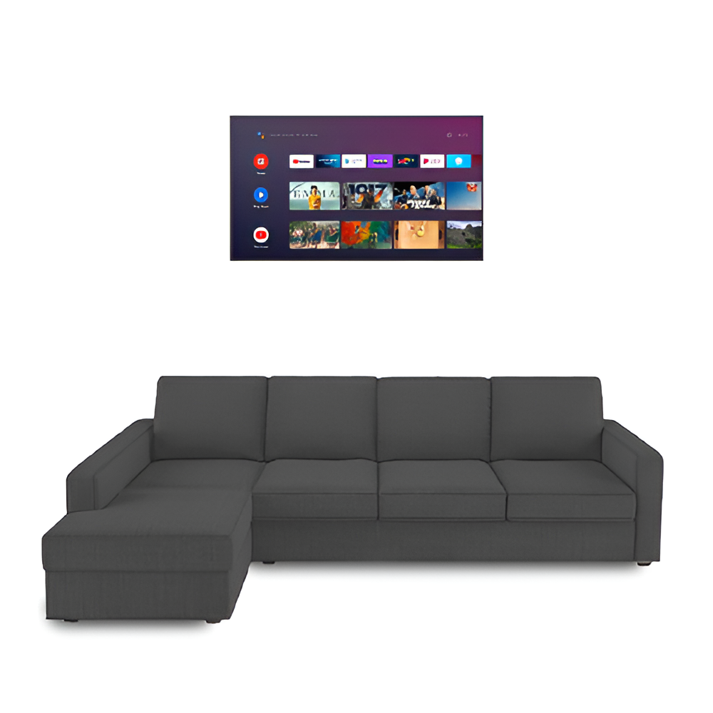 Combo-11- Klassik Grey L Shape Sofa (5 Seater - right )  by Elitrus + TV 43 inches - Smart Android