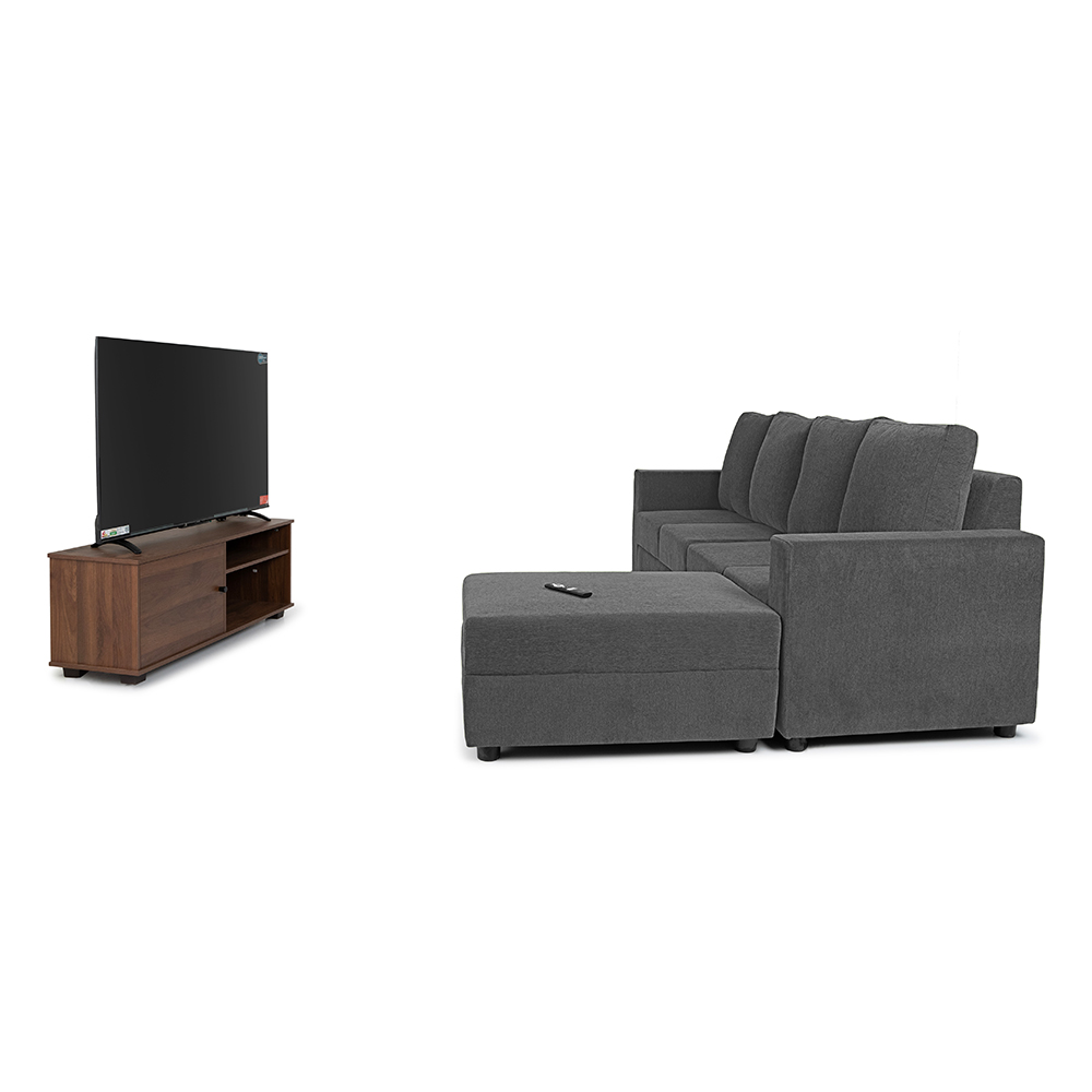 Combo -12- Klassik Grey L Shape Sofa (5 Seater - Left )  by Elitrus + TV 43 inches - Smart Android