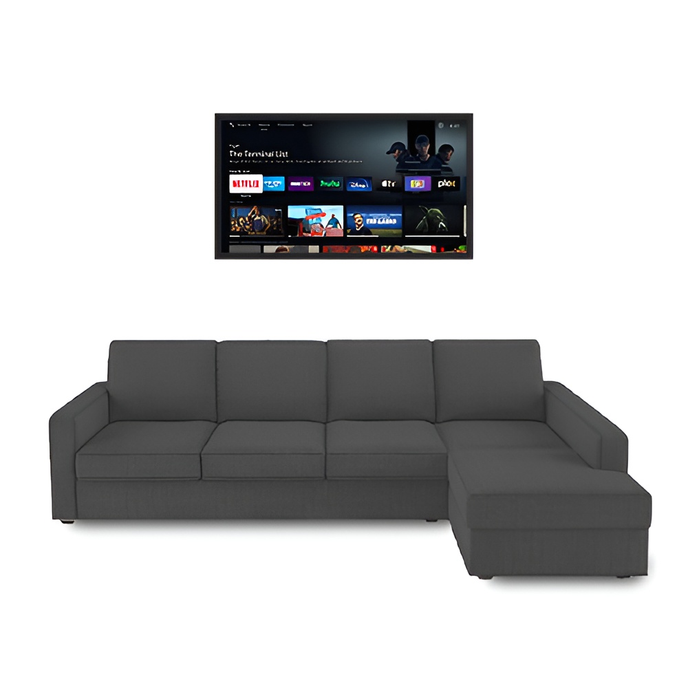 Combo -12- Klassik Grey L Shape Sofa (5 Seater - Left )  by Elitrus + TV 43 inches - Smart Android