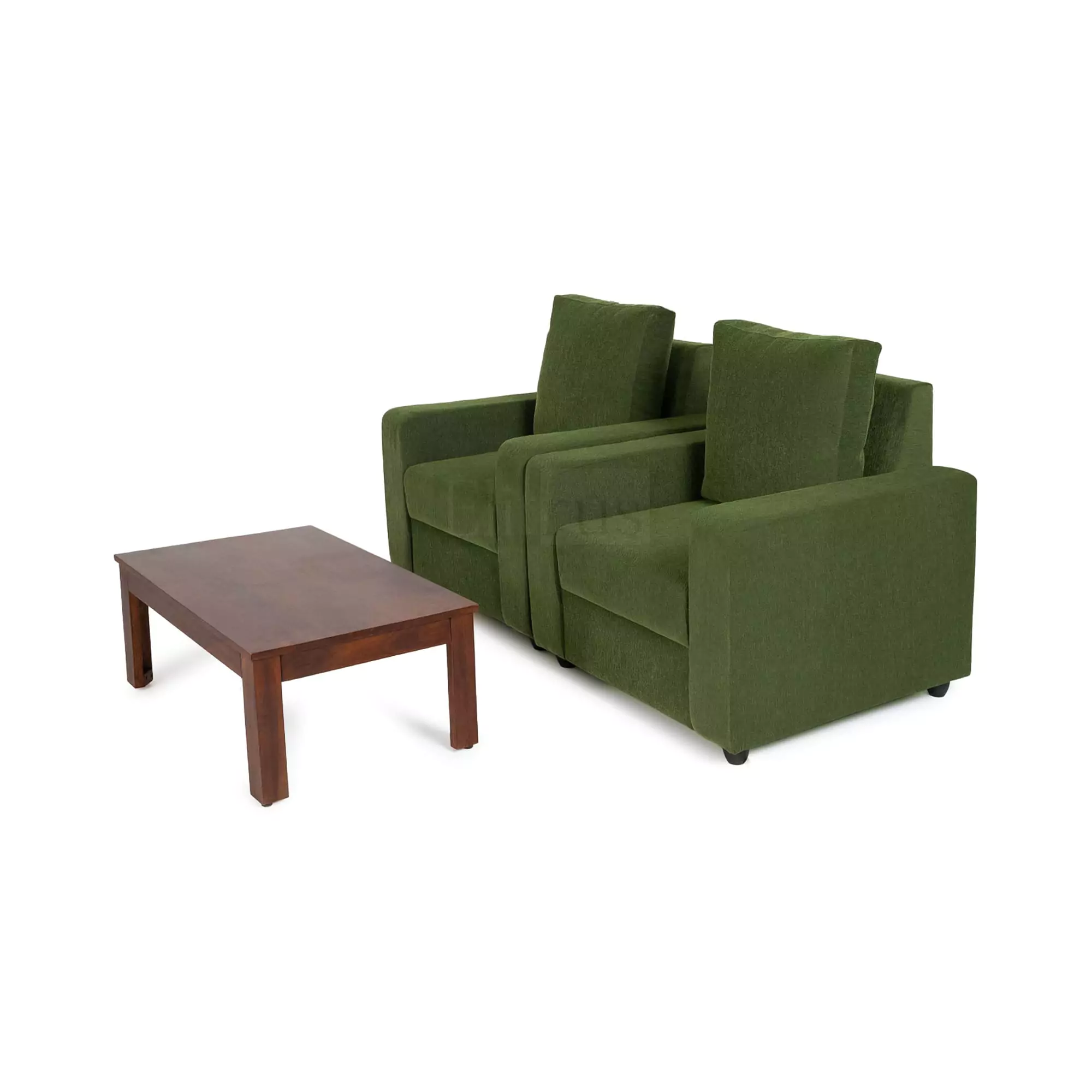 Combo 20 - Klassik Green 1 Seater + 1 Seater Sofa + Coffee Table In Mango Walnut Finish by Urban Ladder