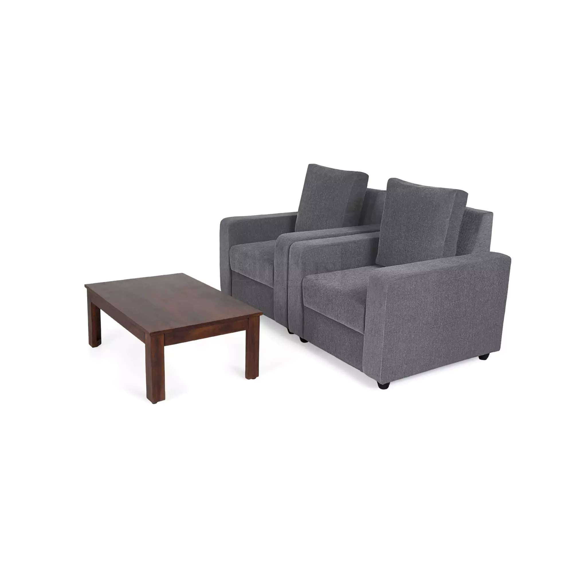 Combo 22 - Klassik Grey 1 Seater + 1 Seater Sofa + Coffee Table In Mango Walnut Finish by Urban Ladder