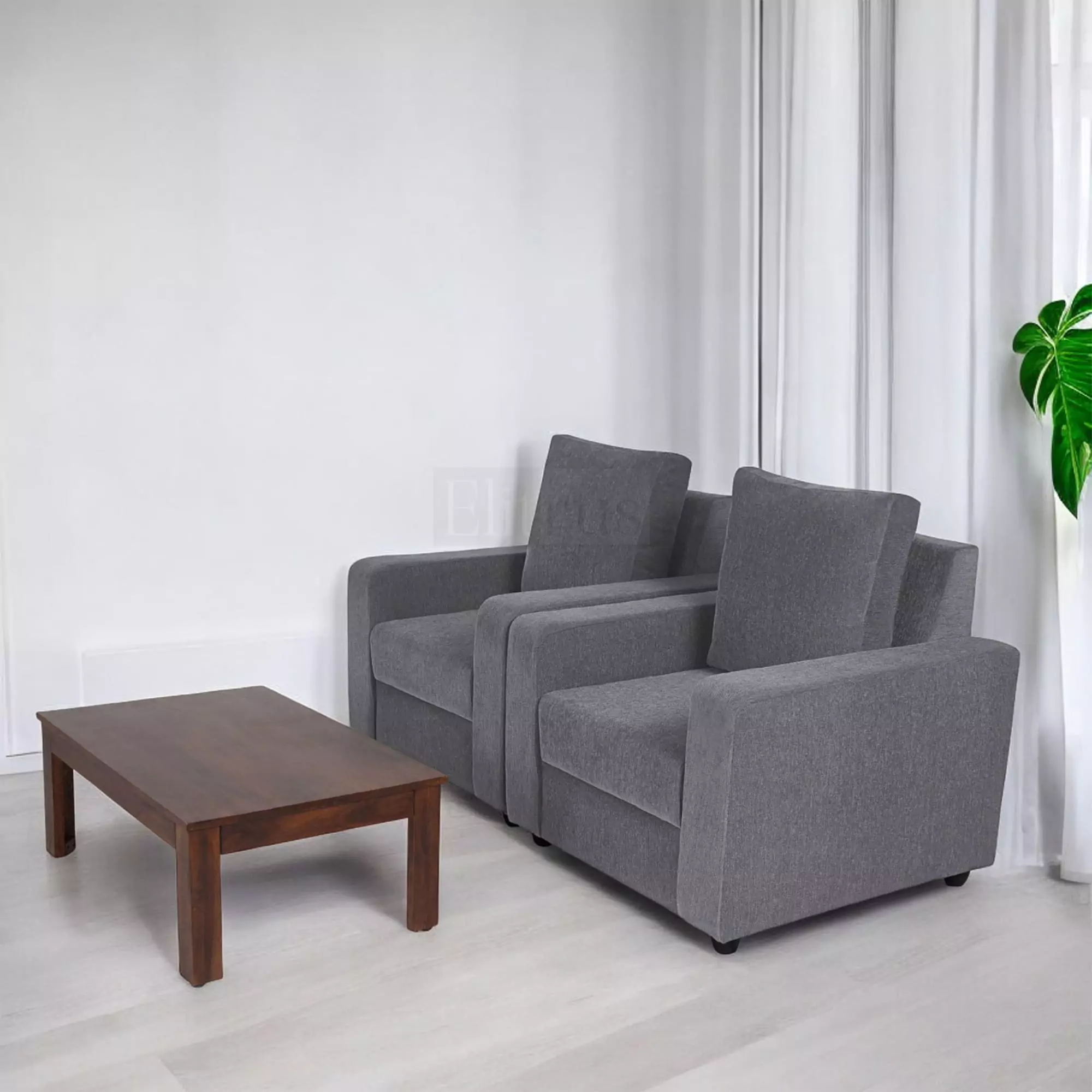 Combo 22 - Klassik Grey 1 Seater + 1 Seater Sofa + Coffee Table In Mango Walnut Finish by Urban Ladder