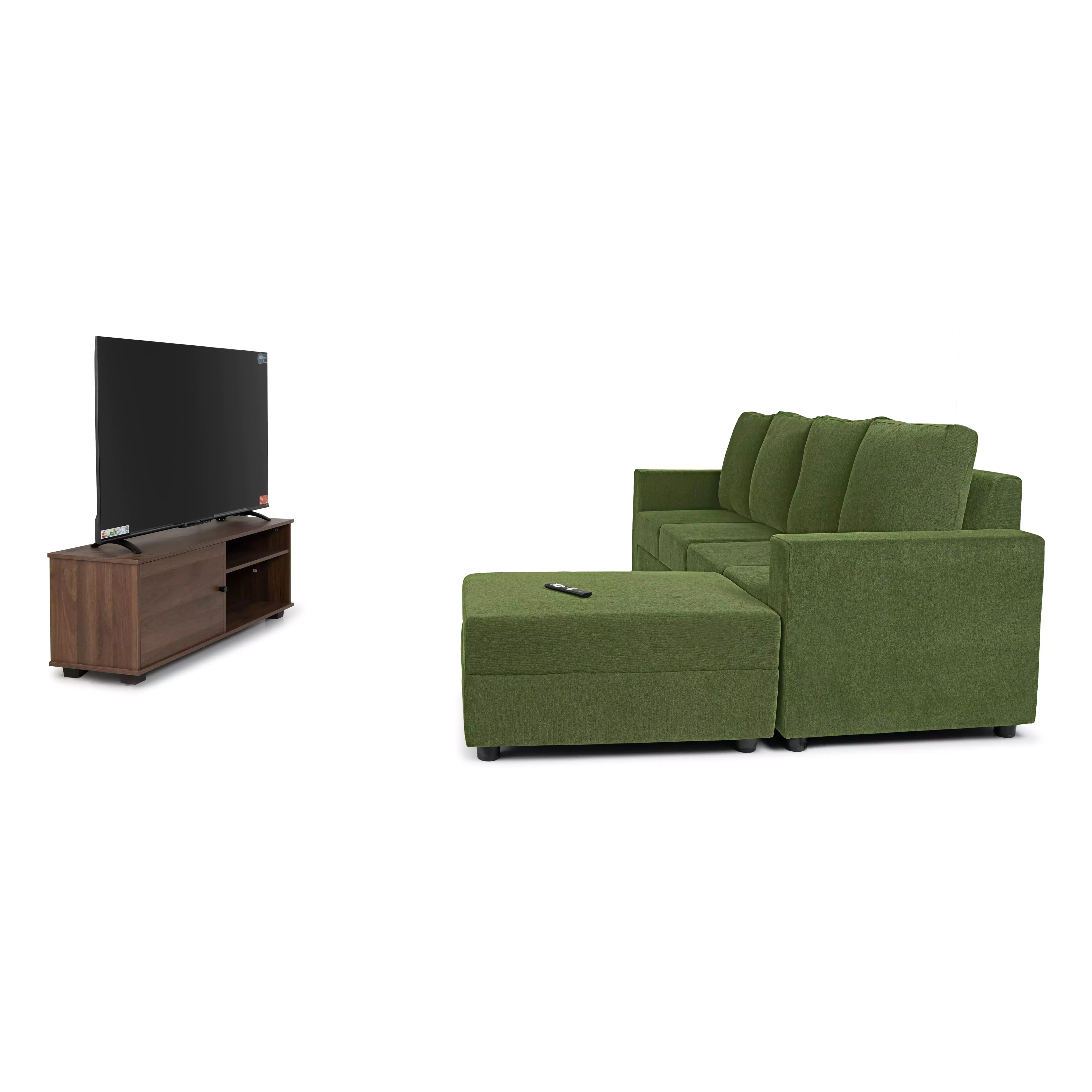 Combo -24- Klassik Green L Shape Sofa (5 Seater - Left )  by Elitrus + TV 43 inches - Smart Android