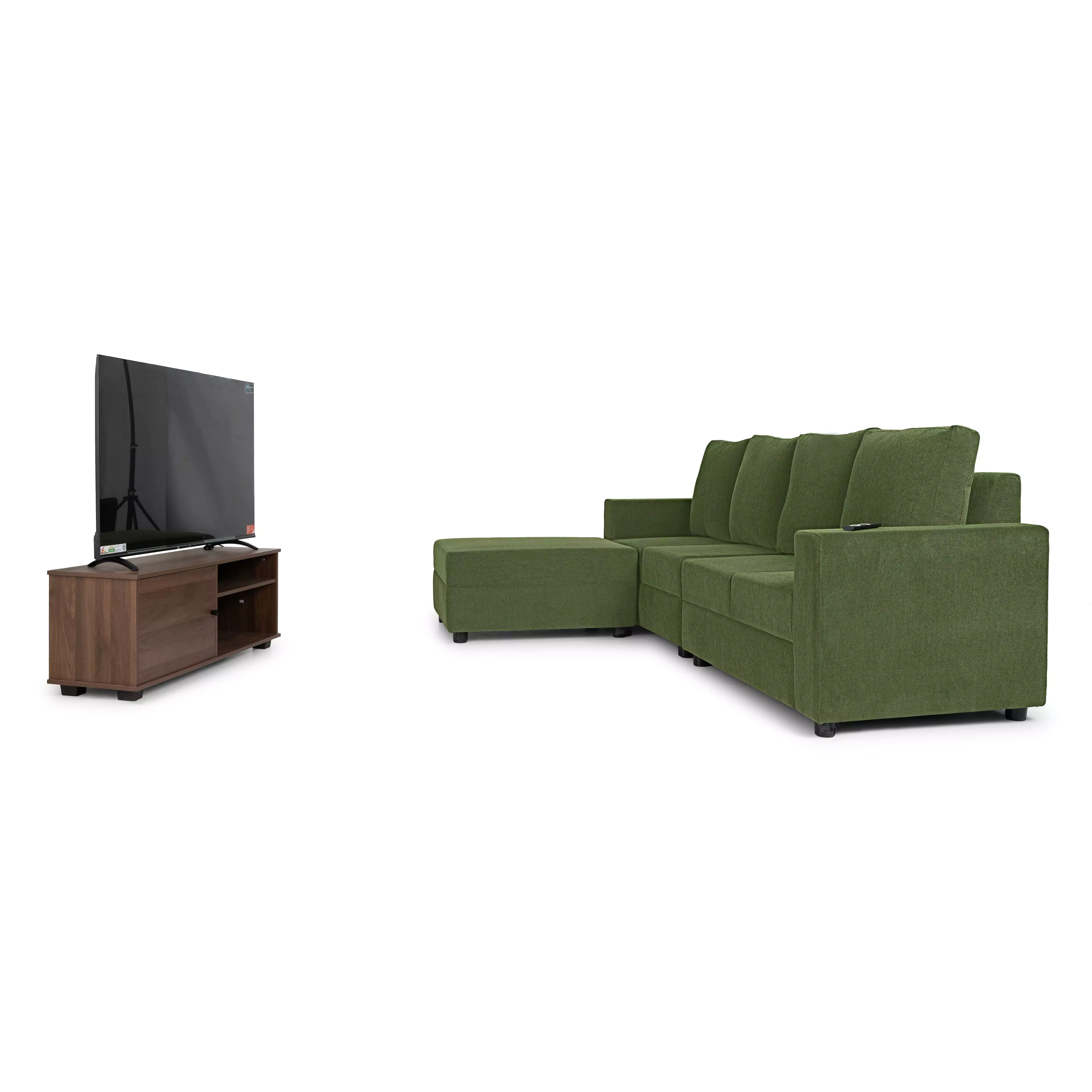 Combo-25- Klassik Green L Shape Sofa (5 Seater - right )  by Elitrus + TV 43 inches - Smart Android