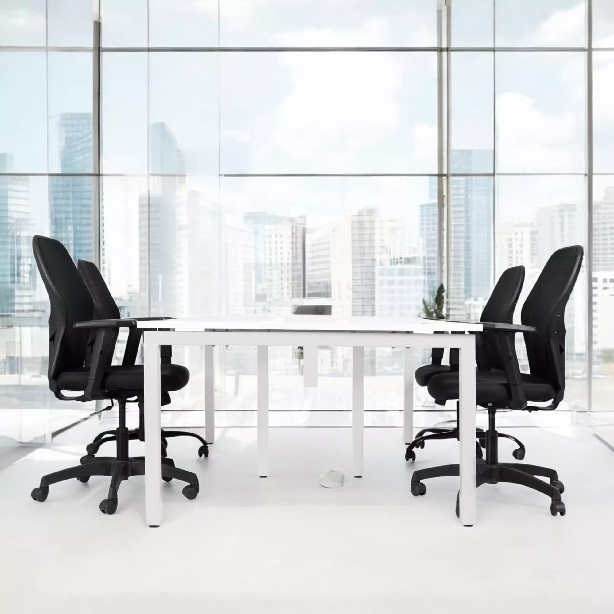 Office Combo 4: 4 Seater (4 x 8 feet) Open Type Workstation, 4 Ergonomic Chairs with Adjustable Arm