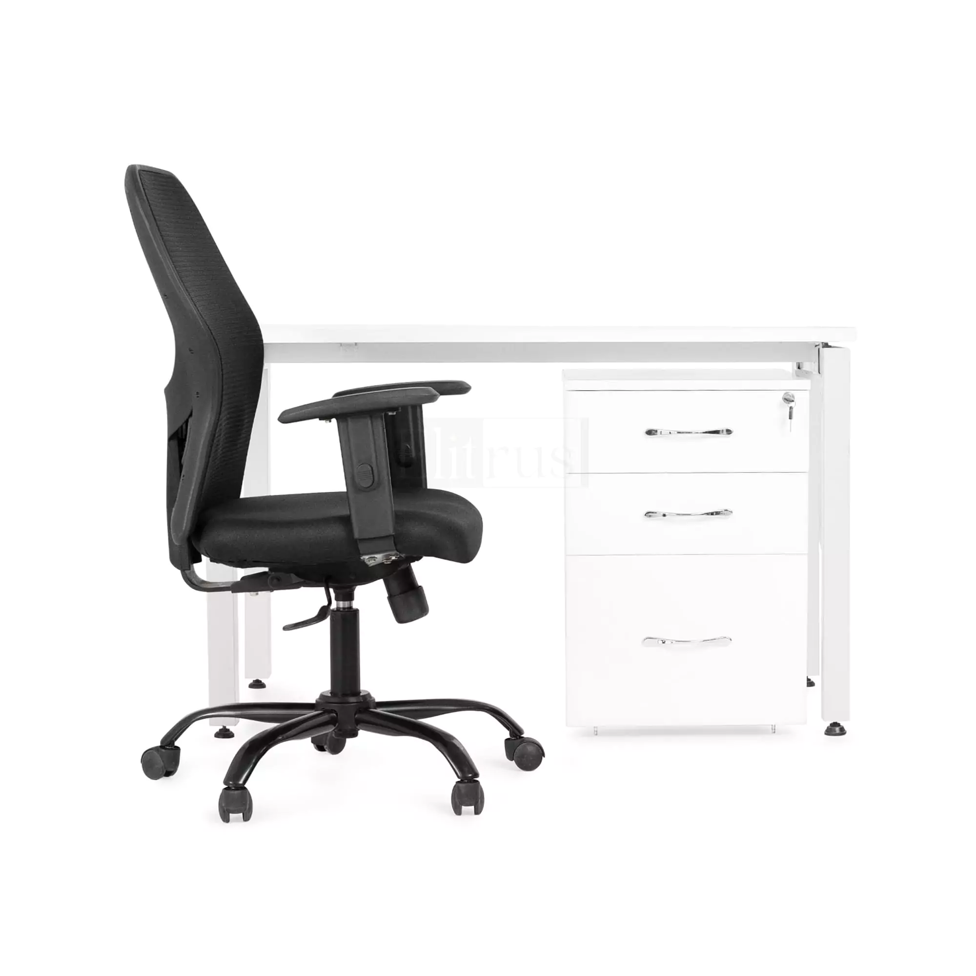 Office Combo 5: Elitrus Seater (4 x 2 feet) Open Type Workstation, 1 Ergonomic Chairs with Adjustable Arm with Office Pedestal