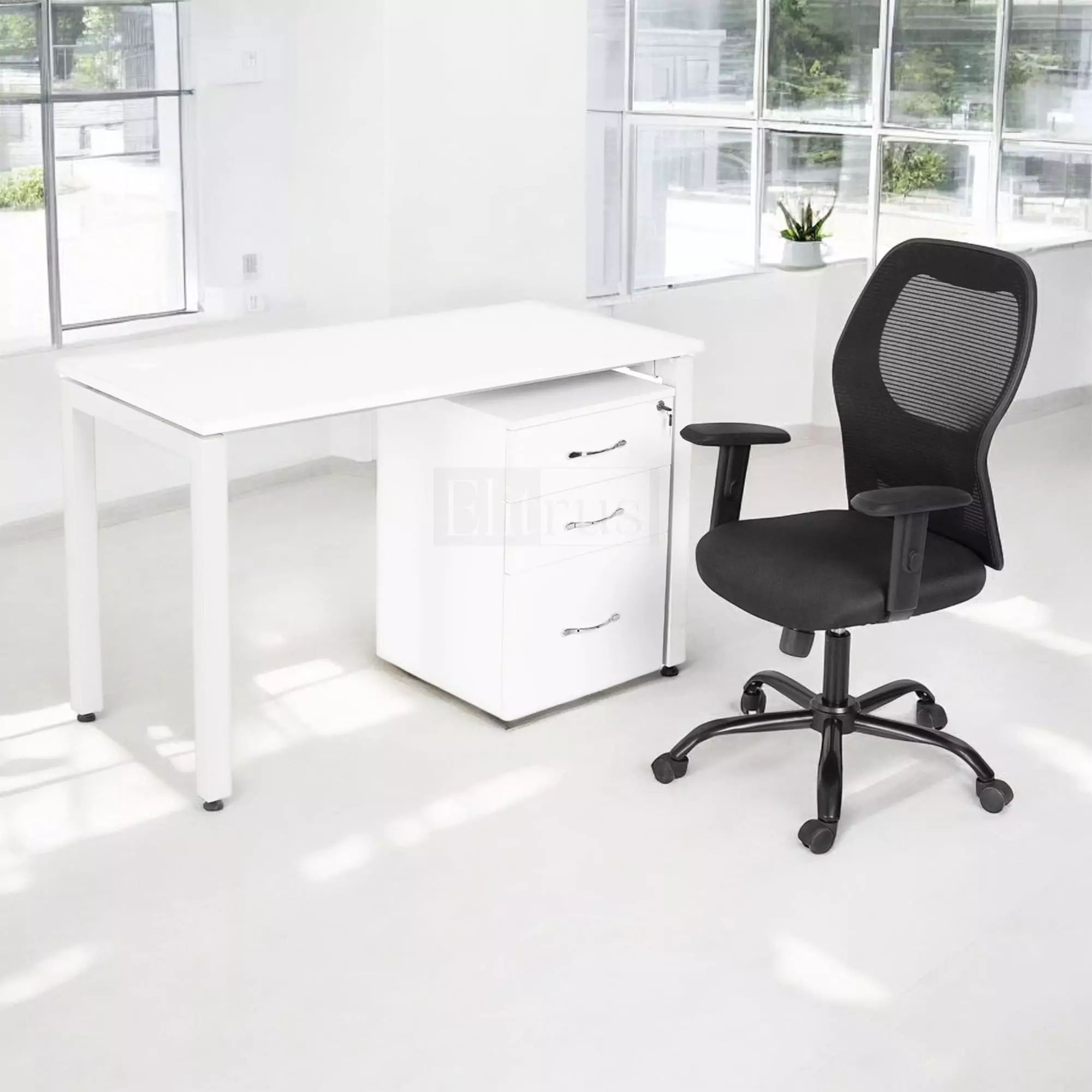 Office Combo 5: Elitrus Seater (4 x 2 feet) Open Type Workstation, 1 Ergonomic Chairs with Adjustable Arm with Office Pedestal