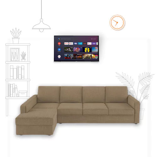 Combo-5 - Klassik Beige L Shape Sofa (5 Seater - right )  by Elitrus + TV 32 inches - Smart Android