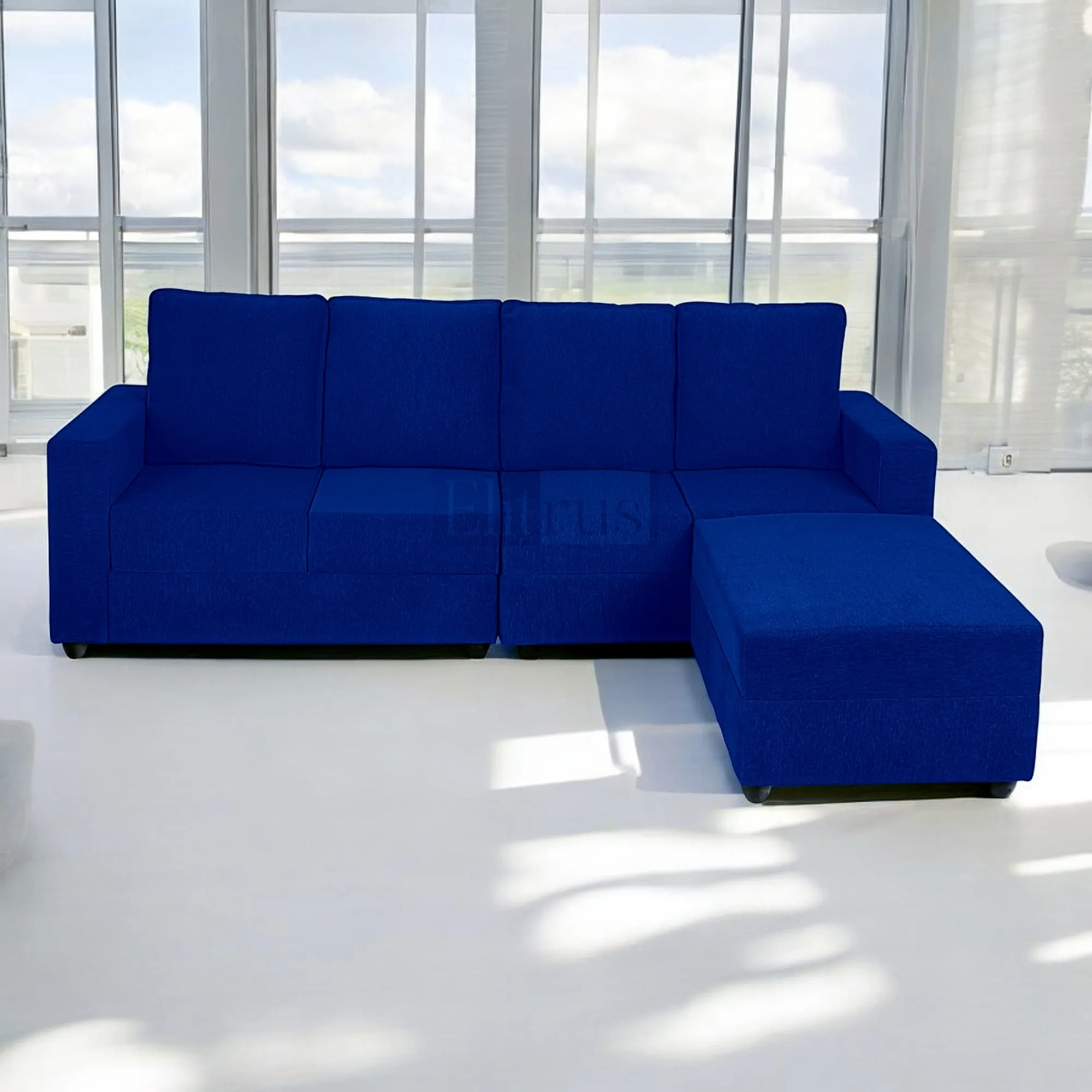 Klassik Blue 4 Seater Interchangeable L Shape Sofa Set by Elitrus for ...